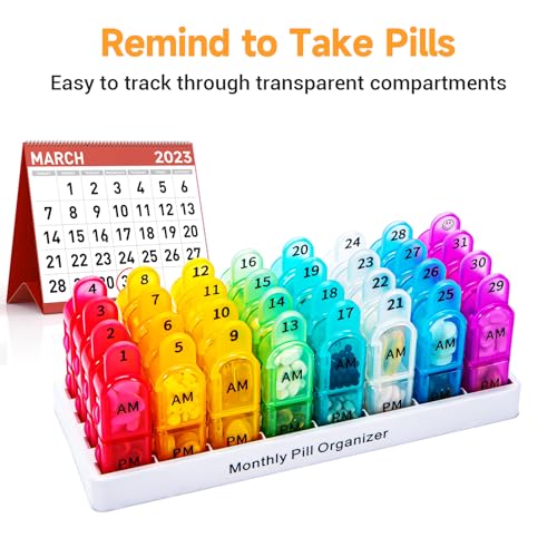 Zoksi Monthly Pill Organizer 2 Times a Day, 30 Day Pill Box Organizer Am Pm, Daily Pill Case with 32 Large Compartments for Each Day, Portable Travel Pill Container for Vitamins and Medicine