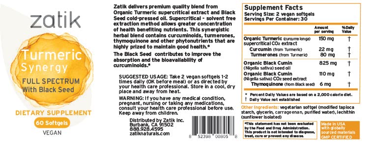 Zatik Naturals - Turmeric Supercritical Liquid Dietary Organic Supplement Antioxidant Synergy with Black Seed Organic CO2 extract (1.0 fl oz 30 ml) Cold Pressed Unrefined Oil Vegan Non-GMO Made in The