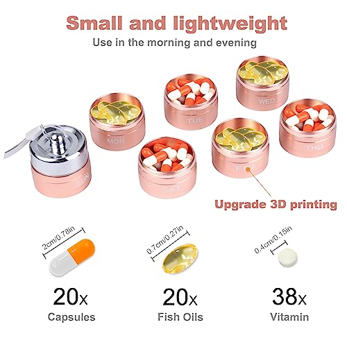 Tanggiteck Aluminum Alloy Travel Medicine Organizer, Portable Waterproof Weekly Medicine Organizer, Waterproof Pill Box Weekly, Large Capacity Aluminum Alloy Medicine Organizer for Fish Oil, Vitamins