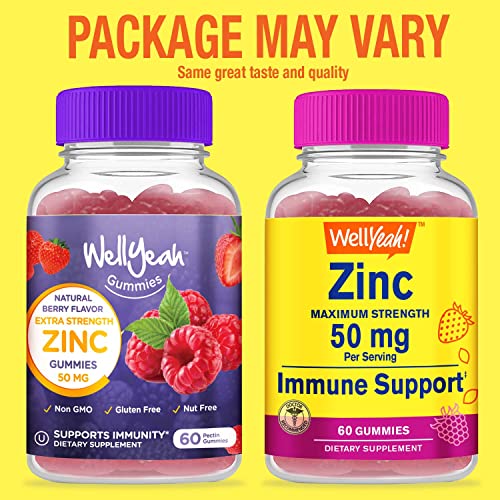 WellYeah Zinc Gummies 50 mg - Supports Healthy Immune Function and Antioxidant Health - Natural Berry Flavor - Gluten-Free, GMO-Free - Chewable Gummy Dietary Supplement - 60 Gummies