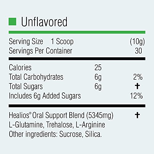 Healios Unflavored Oral Health and Dietary Supplement, Powder Form, Naturally Sourced L-Glutamine Trehalose L-Arginine, 10.93 Ounces