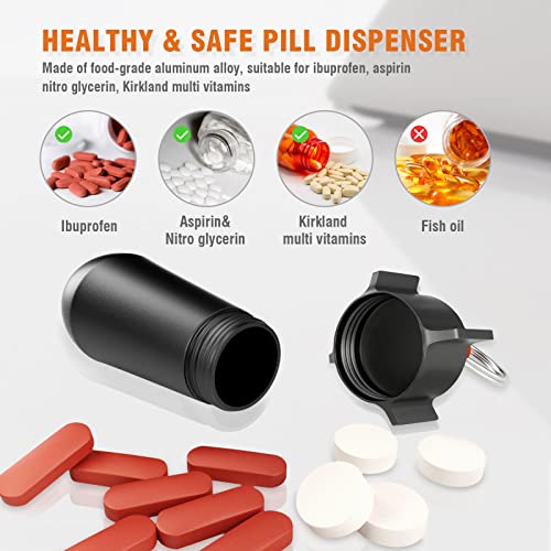 Tops Home Pill Keychain Pill Case Waterproof Portable Pill Holder/Container Aluminum Alloy Single Chamber Small Pocket Pill Box for Purse Backpack Medicine Bottle EDC for Outdoor Travel, 2 Pack