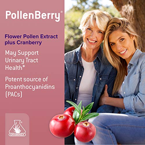 Graminex PollenBerry Dietary Supplement - G60 Concentrated Flower Pollen Extract, Cranberry Powder - Supports Skin, Urinary Tract, and Bladder Health - Natural Antioxidant, 60 Capsules