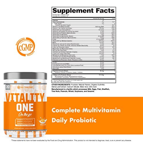 NutraOne VitalityOne On The Go Complete Multivitamin, Probiotic and Enzyme Blend Orange Cream – 30 Servings