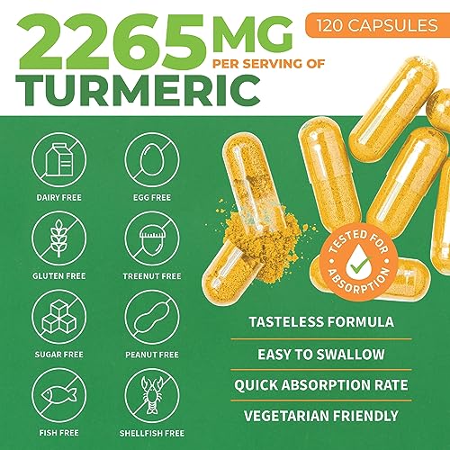 2265mg Extra Strength Organic Turmeric Supplement - with BioPerine and Ginger for High Absorption -Turmeric Curcumin with Black Pepper Extract - 95% Curcuminoids - Herbal Joint Support (120 Capsules)