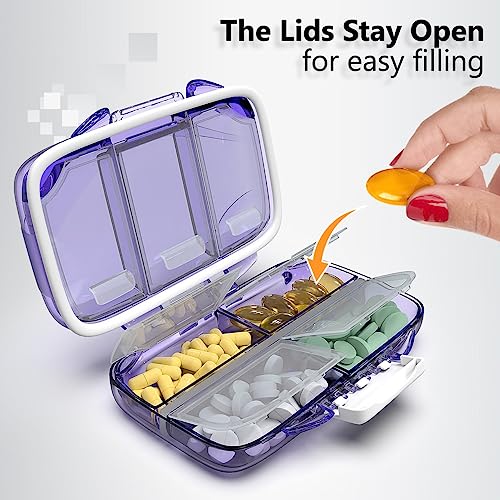 Travel Pill Organizer - Moisture Proof Pill Holder Daily Medicine Organizer Box Small Pill Case for Vitamin Supplement Pocket Pharmacy with Labels Pill Box for Purse Cute Pill Container 7 Compartments