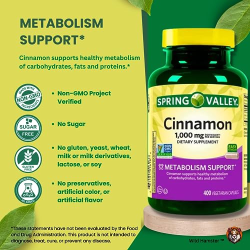 Wild Hamster Spring Valley Cinnamon Capsules 1000mg, 400 Count Bundle with Exclusive Keychain Pill Holder & Sticker (3 Items)