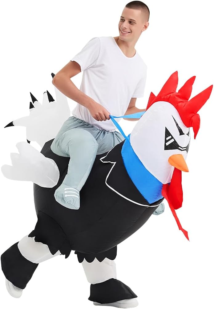 Decalare Inflatable Costume For Adults,Ride On Chicken Costume, Halloween Costumes For Men/Women,Funny Blow up Costumes (Suit Rooster)