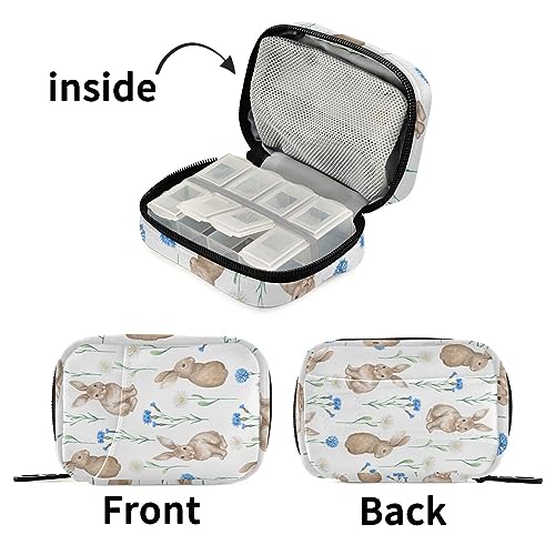 Rabbits Travel Pill Organizer Case Small Pill Box for Purse Portable Medicine Organizer Box for Vitamins Medication Fish Oil Supplements