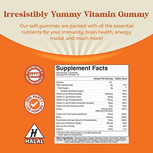 Potent Daily Multivitamin Gummies for Adults - Wellness Blend of Vitamin D A C E B12 Zinc and Biotin - Adult Vitamin Gummy for Energy and Immunity - Non-GMO Gluten Free and Halal Gummies - 90 Gummies