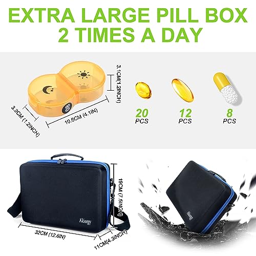 Monthly Pill Organizer Box 2 Times a Day, Monthly Pill Box AM PM with 32 Daily Pocket Case, Traval Pill Box with Portable Hard Case, Extra Large Medicine Box Holds Vitamin, Cod Liver Oil & Supplement