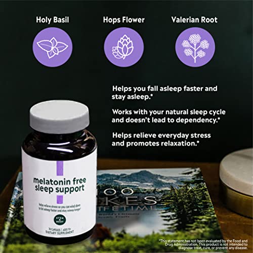 Stem & Root Melatonin-Free Sleep Supplement | Works with Body’s Natural Sleep Cycle | Helps You Fall Asleep Faster & Stay Asleep | Promotes Relaxation for Tranquil Sleep, 30 Capsules (1 Month Supply)