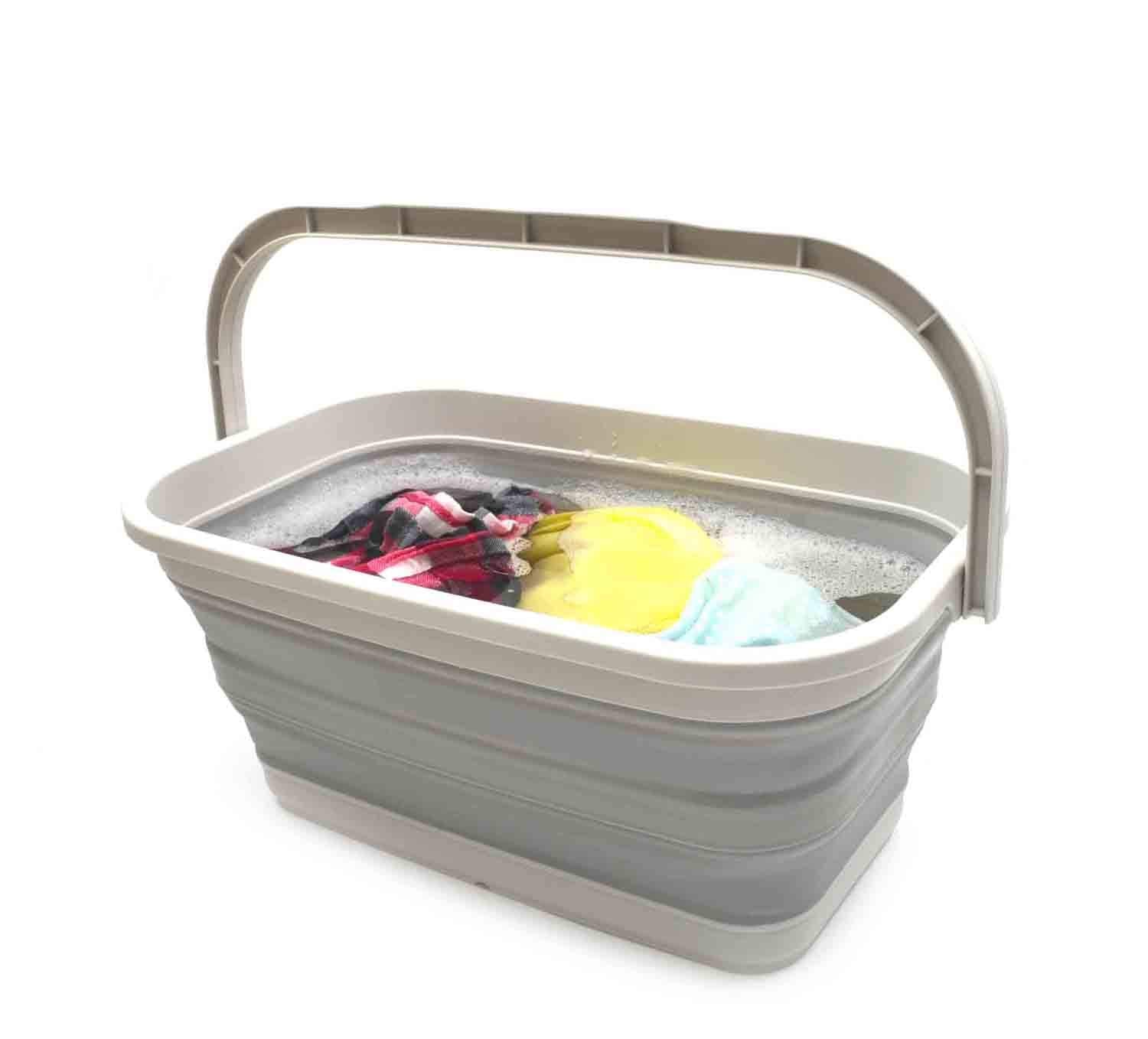 SAMMART 11.6L (3.06 Gallon) Collapsible Rectangular Handy Basket/Bucket (Grey, 1)