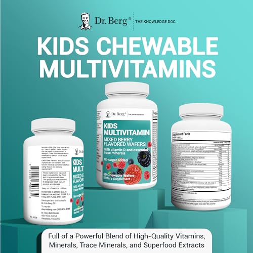 Dr. Berg Kids Chewable Multivitamins (NOT Sweetened w/Sugar) - Daily Multivitamin for Kids That Includes 20 Vital Nutrients & A Trace Mineral Complex - Mixed Berry Chewable Vitamins for Kids