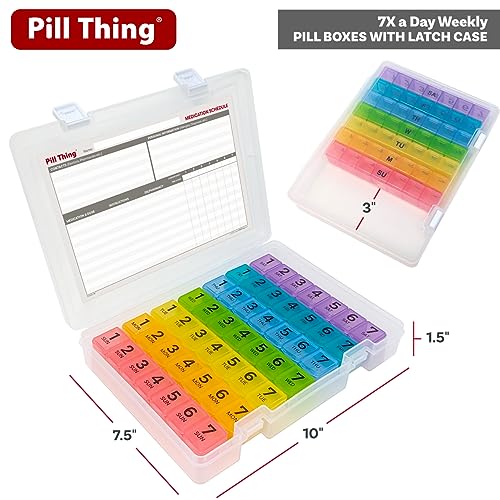 7 Times a Day Weekly Pill Box Organizer Case, Secure 7X Pillbox with Medication Schedule (7 Time-a-Day)