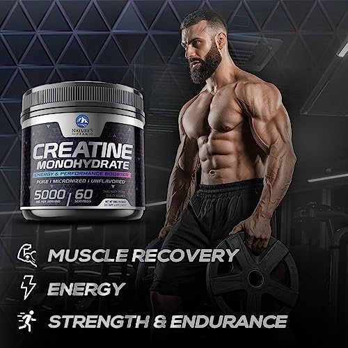 Pure Creatine 5000mg (5g) - Micronized Creatine Monohydrate Powder Unflavored, Keto Friendly - Creatine Pre Workout, Supports Muscle Building & Strength, Vegan, Keto, Gluten-Free - 60 Servings