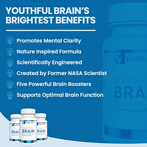 Vitality Now Youthful Brain | Memory & Brain Health Support Supplement - Brain Booster Clarity with Bacopa Monnieri, Ginkgo Biloba, B12 - Easy to Swallow Tablets - 30-Day Supply (60 Count)