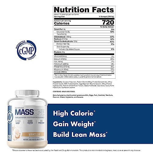 Massone Mass Gainer Protein Powder by NutraOne – Gain Mass Protein Meal Replacement (Vanilla - 7 lbs.)