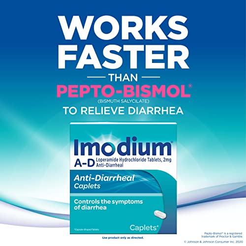 Imodium A-D Diarrhea Relief Caplets with Loperamide Hydrochloride, Anti-Diarrheal Medicine to Help Control Symptoms of Diarrhea Due to Acute, Active & Traveler's Diarrhea, 24 ct.