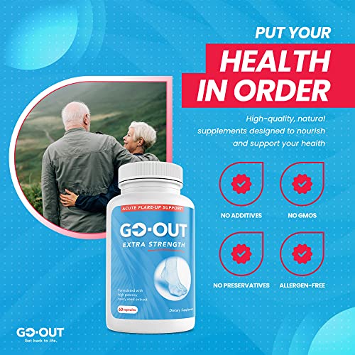 Go Out - Extra Strength Flare Up Support - Uric Acid Balance with Tart Cherry, Celery Seed, Turmeric - Non-GMO, Gluten-Free - 60 Caps