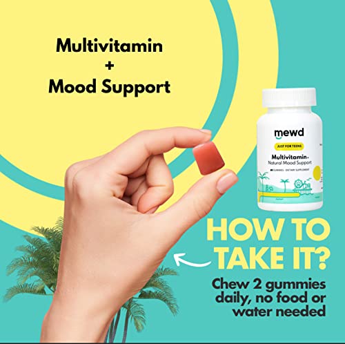 MEWD Teen and Kids Daily Multivitamin Gummy with Natural Mood Enhancer,Vegan,Immune System Booster Supplement,Kids Vitamin with Iron,Zinc,Gluten Free-Focus Vitamin for Kids-Brain Health-Made in USA