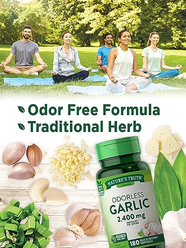 Nature's Truth Odorless Garlic Softgels | 2400mg | 180 Count | Non-GMO & Gluten Free Supplement