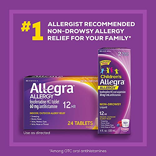 Allegra Adult 12HR Non-Drowsy Antihistamine, 24 Tablets, Fast-acting Allergy Symptom Relief, 60 mg