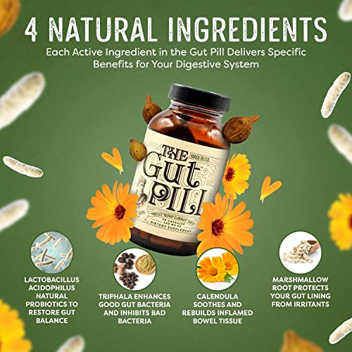 The Gut Pill 90 Capsules - Natural Gut Health Supplements for Men with Marshmallow Root Herb, Calendula Flower, Triphala Fruits, and Lactobacillus Acidophilus - Gut Supplement for Gut Well-Being