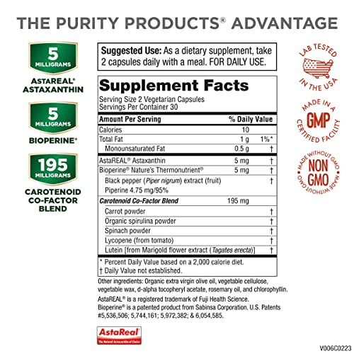 Purity Products AstaFX Plus - Astaxanthin Super Formula - 30 Day Supply from Supports Endurance - Promotes Healthy Skin - Supports Visual Health - Up to 6,000 Times More Powerful Than Vitamin C