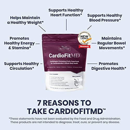 1MD Nutrition CardioFitMD - Vegan Beets Superfood Keto-Friendly Heart Health Powder - High Fiber Nutritional Supplement Drink - 30 Servings (2-Pack)