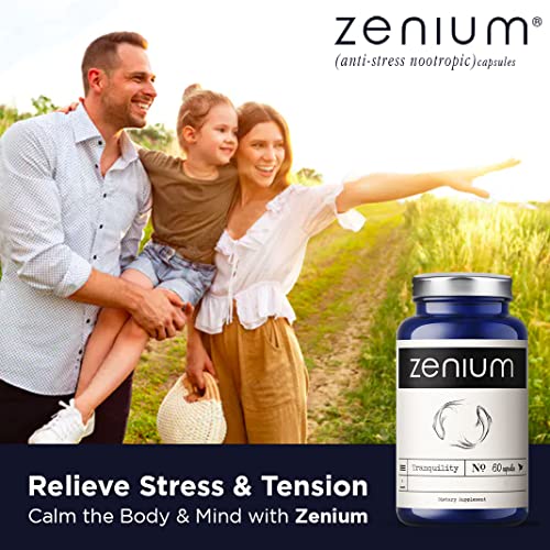 Zenium Stress Relief Supplement & Support Item for Women & Men | Anti Tension | Stop Worry & Nervousness | Boost Mood | Happy Pills | Fight Cortex Fatigue |60 Capsules | Calm The Body & The Mind