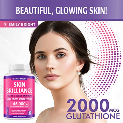 Glutathione Capsules - 45,000mcg Glutathione Supplement - Skin Tone Enhancer - Targets Dark Spots & Acne Marks - Potent Antioxidant - 60 Caps