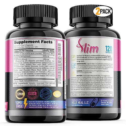 Appetite Suppressant for Women - Weight Loss Pills for Bloating Relief & Carb Blocker, Thermogenic Belly Fat Burner w/Chromium Caffeine Glucomannan - Diet Pills Work Fast for Women, 2-Pack