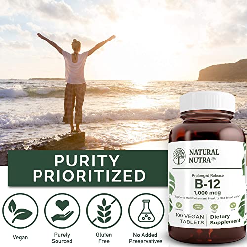 Natural Nutra Vegan Methyl B12 1000mcg, Heart Health and Energy Booster Supplement, Gluten Free, 100 Vegan Lozenges