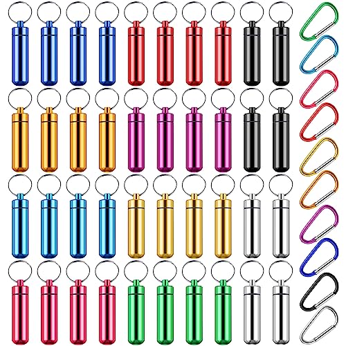 Jinei 40 Pcs Aluminum Metal Pill Box Case Organizer Waterproof Mini Storage Pill Container Portable Pill Case Keychain with Multifunctional Buckles for Daily Use Outdoor Camping Travel (Multicolor)