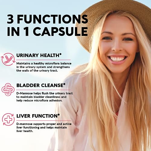 D-Mannose Capsules with Cranberry & Hibiscus Flower - 2000mg, 3-in-1 Urinary Tract Health Supplement - Made in USA - for Women & Men - Bladder, Liver, Digestive Support - Vegan, Natural, 120 Pills