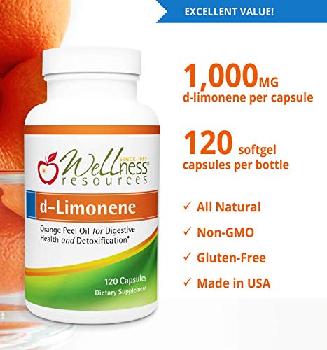 High Potency d-Limonene Capsules 1000mg, 120 Capsules - Orange Peel Extract for Digestive Health, Heartburn, Acid Reflux, Detoxification