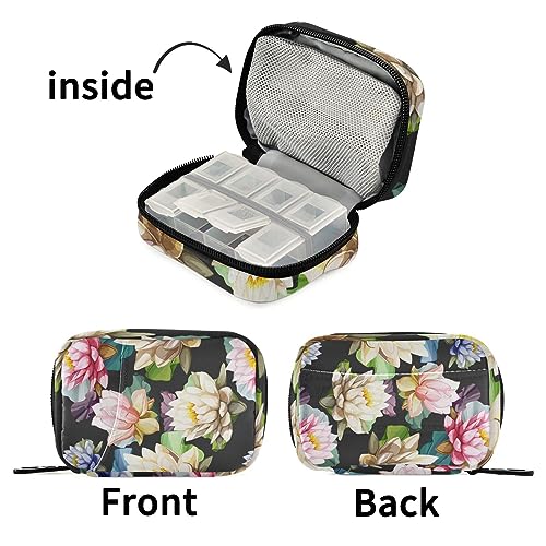 Water Lily Travel Pill Organizer Case Daily Pill Box Organizer Protable Pill Container Medication Organizer for Vitamins Medication Fish Oil Supplements