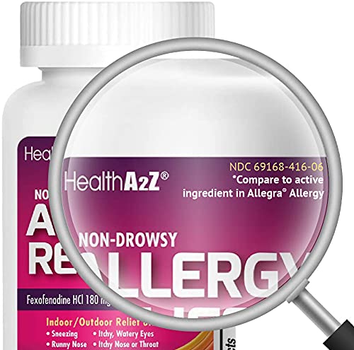 HealthA2Z Fexofenadine Hydrochloride 180mg, Antihistamine for Allergy Relief, Non-Drowsy, 24-Hour Antihistamine for Allergy Relief (120 Count (Pack of 1))