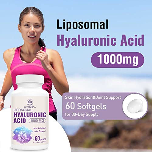 Sambugra Liposomal Hyaluronic Acid Supplements, High Bioavailability Hyaluronic Acid Capsules, 1000mg Hyaluronic Acid, Dietary Supplement Support Skin Hydration and Joint Lubrication, 60 Capsules