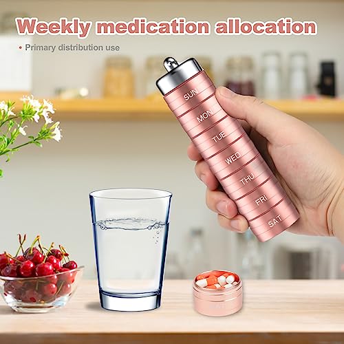 Tanggiteck Aluminum Alloy Travel Medicine Organizer, Portable Waterproof Weekly Medicine Organizer, Waterproof Pill Box Weekly, Large Capacity Aluminum Alloy Medicine Organizer for Fish Oil, Vitamins