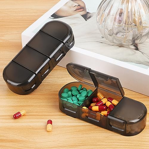 JIBIACB Travel Pill Organizer,Portable Pill Case 7 Compartments Medicine Vitamin Holder Detachable Pill Box for Pocket Purse Vitamin Fish Oil (1-Pack,Black)