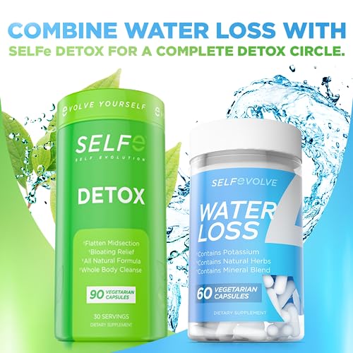 selfevolve Water Loss - Natural Water Pills for Reducing Water Retention & Bloating Relief with Dandelion Extract, Potassium & 7 Natural Ingredients - 60 Veggie Capsules