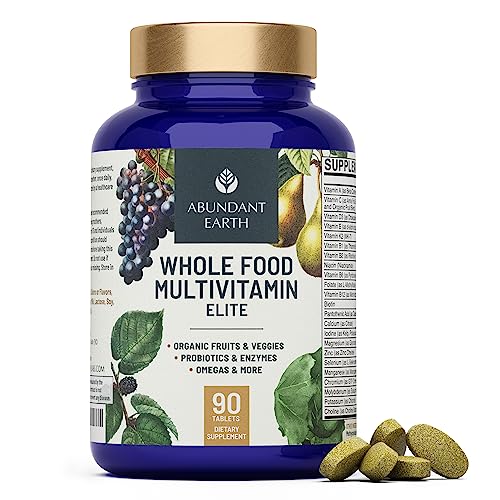 Abundant Earth Labs Whole Food Multivitamin for Women, Daily Multi Vitamins Supplements for Men/Mens Multivitamins + B Complex, Probiotic Multi Enzyme, Omegas for Organic Energy, Mood, Digestion 90ct