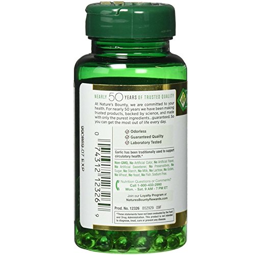 Nature's Bounty Garlic Extract 1000 mg Softgels for Cardiovascular Support,100 ea (Pack of 2)