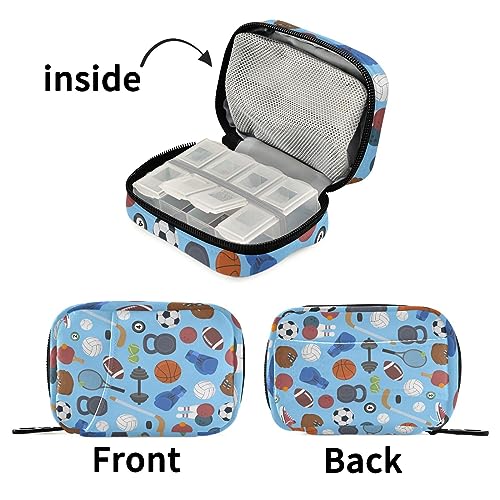 Sports Balls Game Travel Pill Organizer Case Weekly Portable Pill Bag Container 7 Days Pill Box Organizer for Fish Oils Vitamin Holder Supplement Travel Gifts