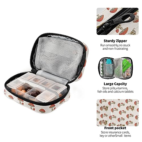 Mushrooms Travel Pill Organizer Case Cute Medicine Organizer Travel Pillbox Portable Pill Container for Fish Oils Vitamin Holder Supplement Travel Gifts