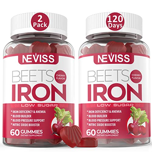 Iron Gummies, Carbonyl Iron 12.5mg with Beet Root Powder, Vitamin C, Folate, B12 Increase Iron Levels, Nitric Oxide Booster, Boost Energy, Gentle Iron Supplement for Women, Non-GMO, Vegan, 120 Counts