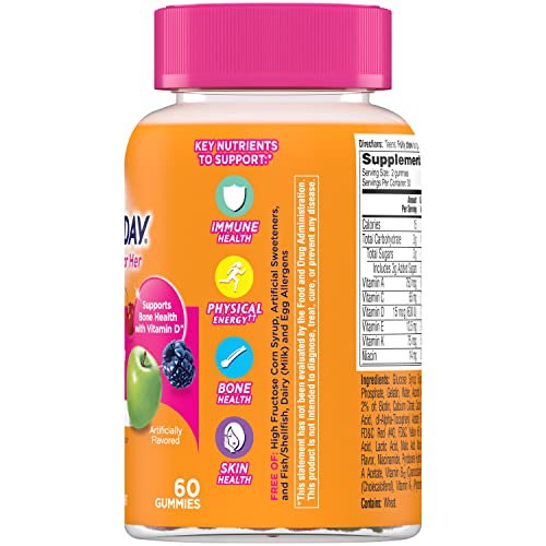 One A Day Teen for Her Multivitamin Gummies, Gummy Multivitamins with Vitamin A, C, D, E and Zinc for Immune Health Support, Physical Energy & more, 60 Count