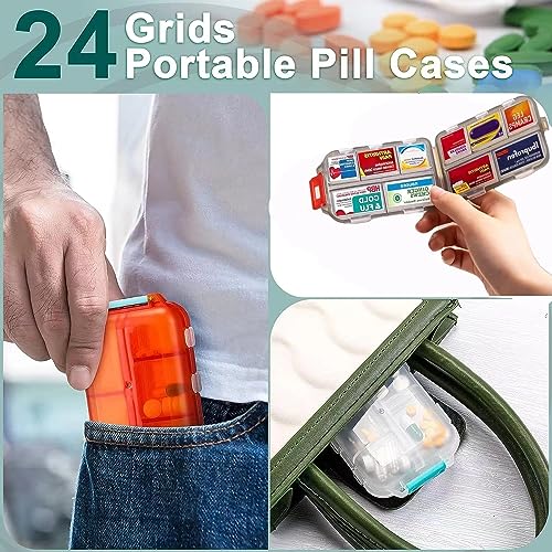 5PCS Pocket Pharmacy Travel Pill Case with Optional Medicine Stickers Labels, Pill Box Pill Organizer with Labels, Pill Container with Pill Stickers Medication Labels with 10 Compartments (5pcs/Set)